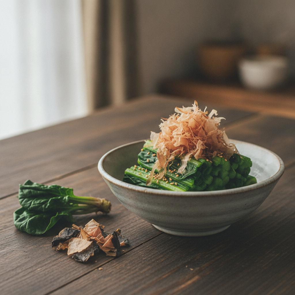 からだのはなし#15　かつお節をたっぷり効かせた、青菜のおひたし