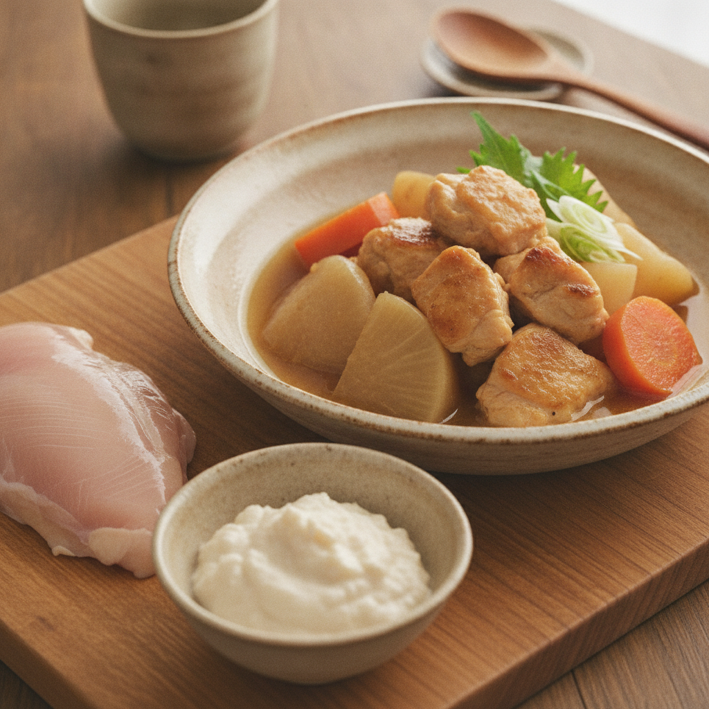 からだのはなし#31　塩麹仕立ての鶏むね肉と根菜の煮物