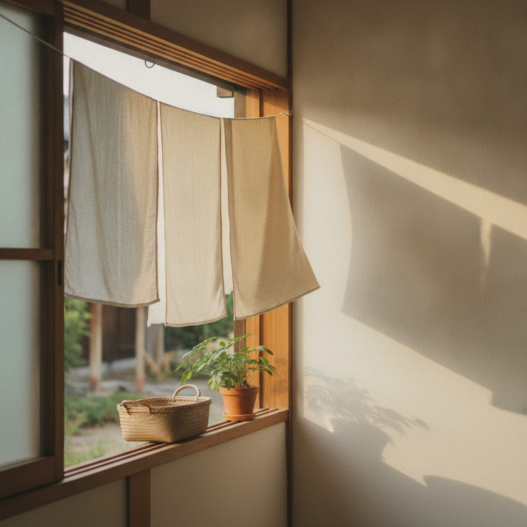 窓辺に干したふきん