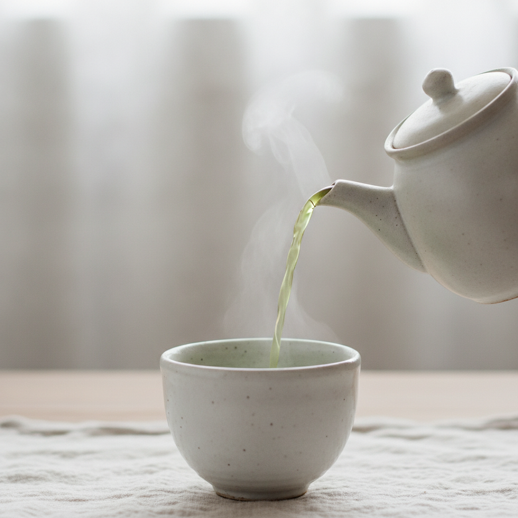 湯呑みに注がれる緑茶
