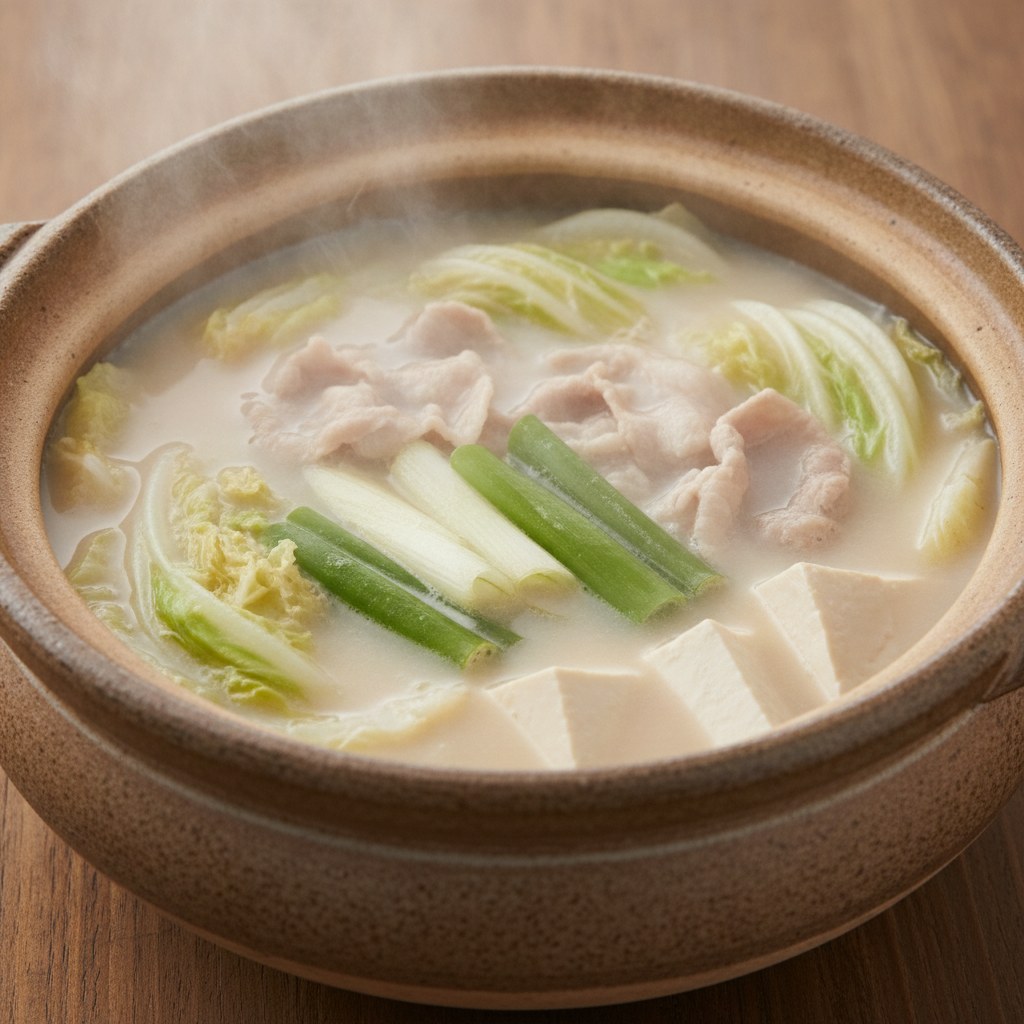 未来豚と白菜の豆乳鍋