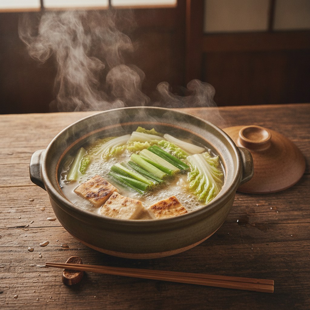 焼き豆腐と九条ねぎの土佐だし鍋