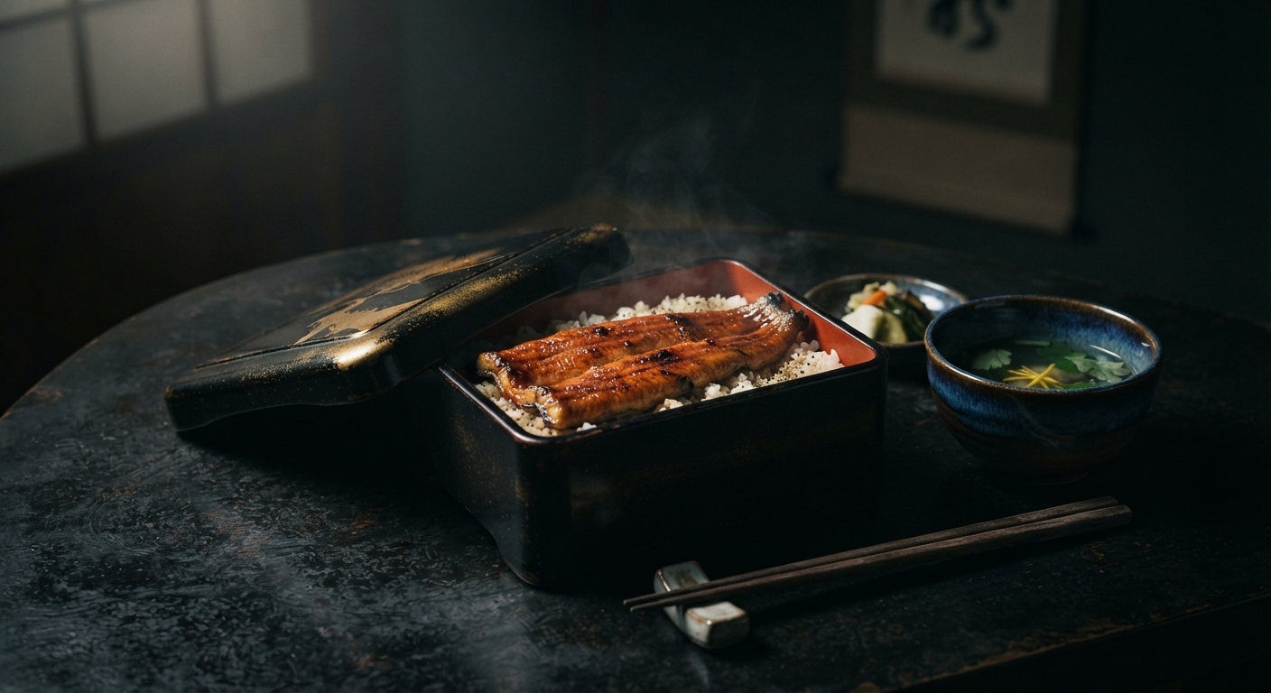 重箱に盛られたうなぎの蒲焼き